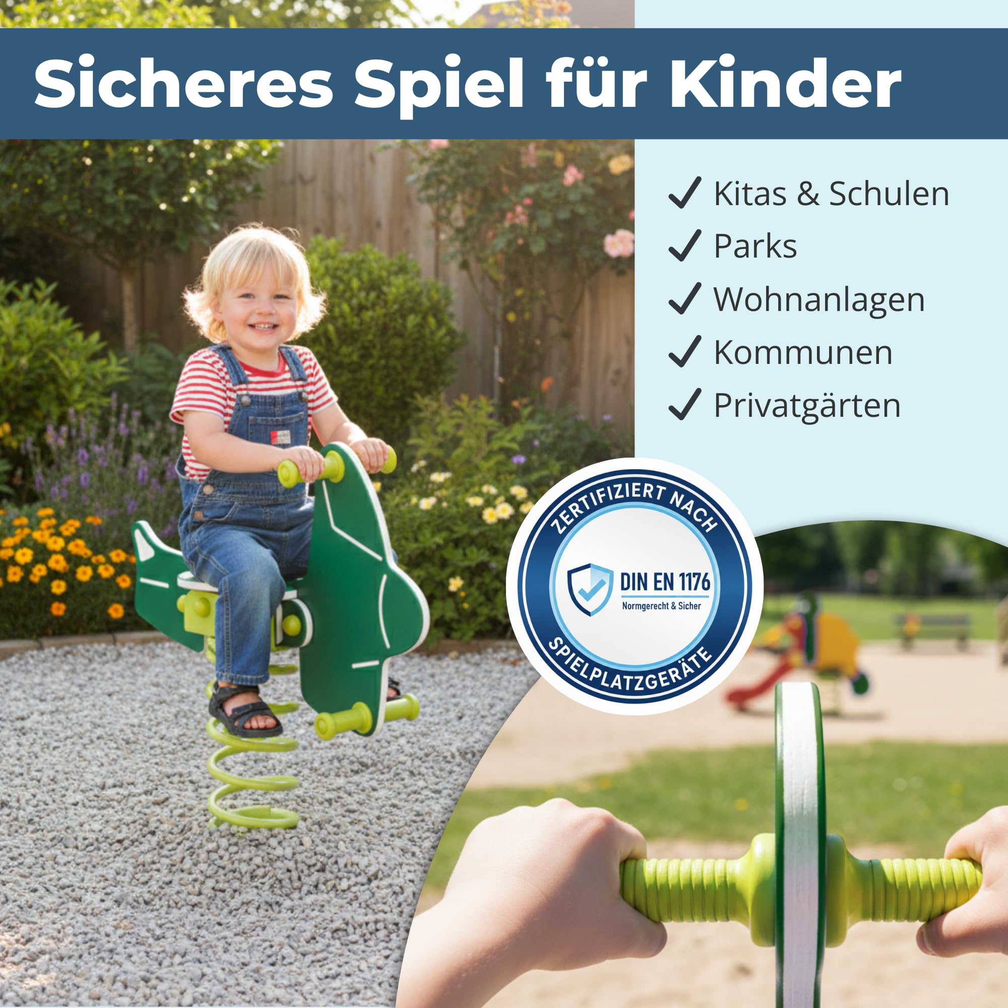 Federwippe Flugzeug Schaukelwippe DIN EN 1176 geprüftes | Wipptier für öffentliche Spielplätze, Kindergarten und Kommunen aus HDPE Kunststoff Federtier inkl Bodenanker