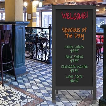 Excello Global Products Sandwich Board Sidewalk Chalkboard Sign: Reinforced, Heavy-Duty/Double Sided/Large 59x27 Chalk Board Standing Sign A-Frame (Black)