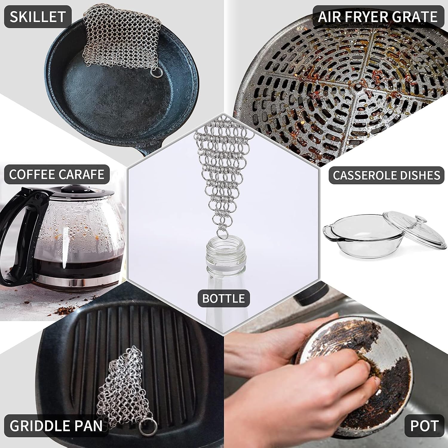Herda 4.5" Cast Iron Chainmail Scrubber+Pan Scraper, Cast Iron Pan Cleaner image 5