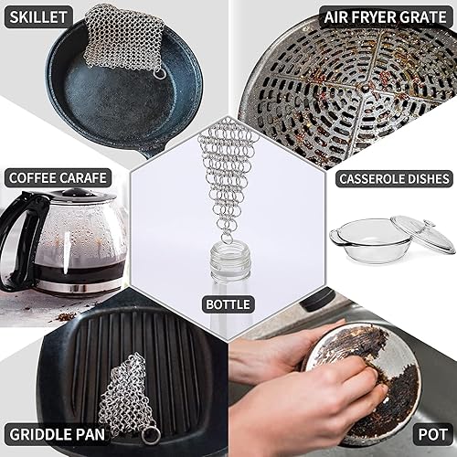 Miniatura 7 de Herda - Paquete de 2 unidades de limpiador de hierro fundido acero inoxidable cepillo de hierro para sartén y olla limpieza de hornos holandeses wok