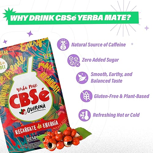 Miniatura 4 de CBSé Yerba Mate Energía (Guaraná) - Paquete de 2, 500 g (17.6 oz) cada una, Yerba Mate de hoja suelta saborizada con guaraná, naturalmente
