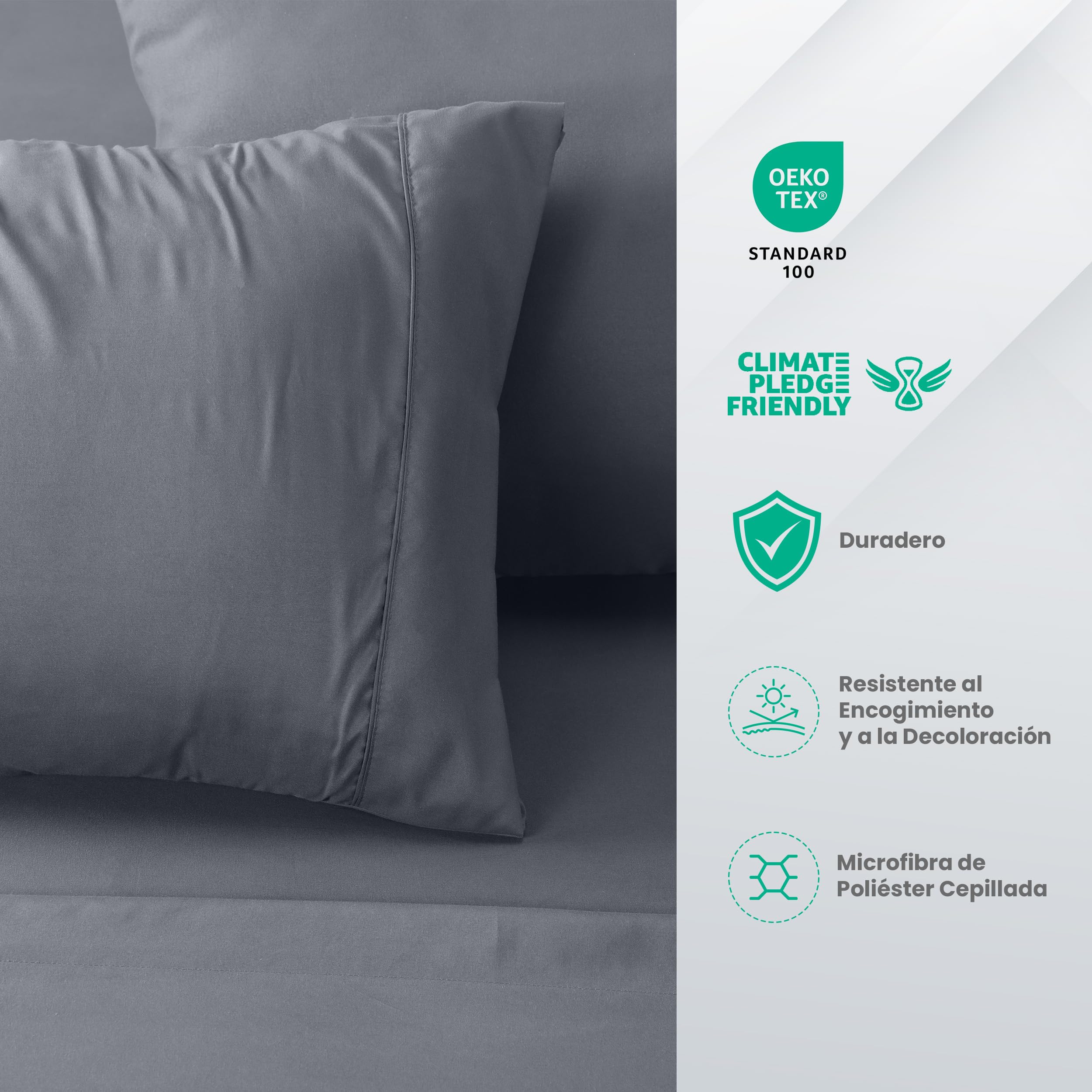 Utopia Bedding Juego de Sabanas 4 Piezas 135x190 - Poliéster Microfibra Cepillada - Oeko-Tex Certificado - Sábana Bajera, Sábana Plana y 2 Fundas de Almohada 50x75 (Cama 135, Gris) - 4