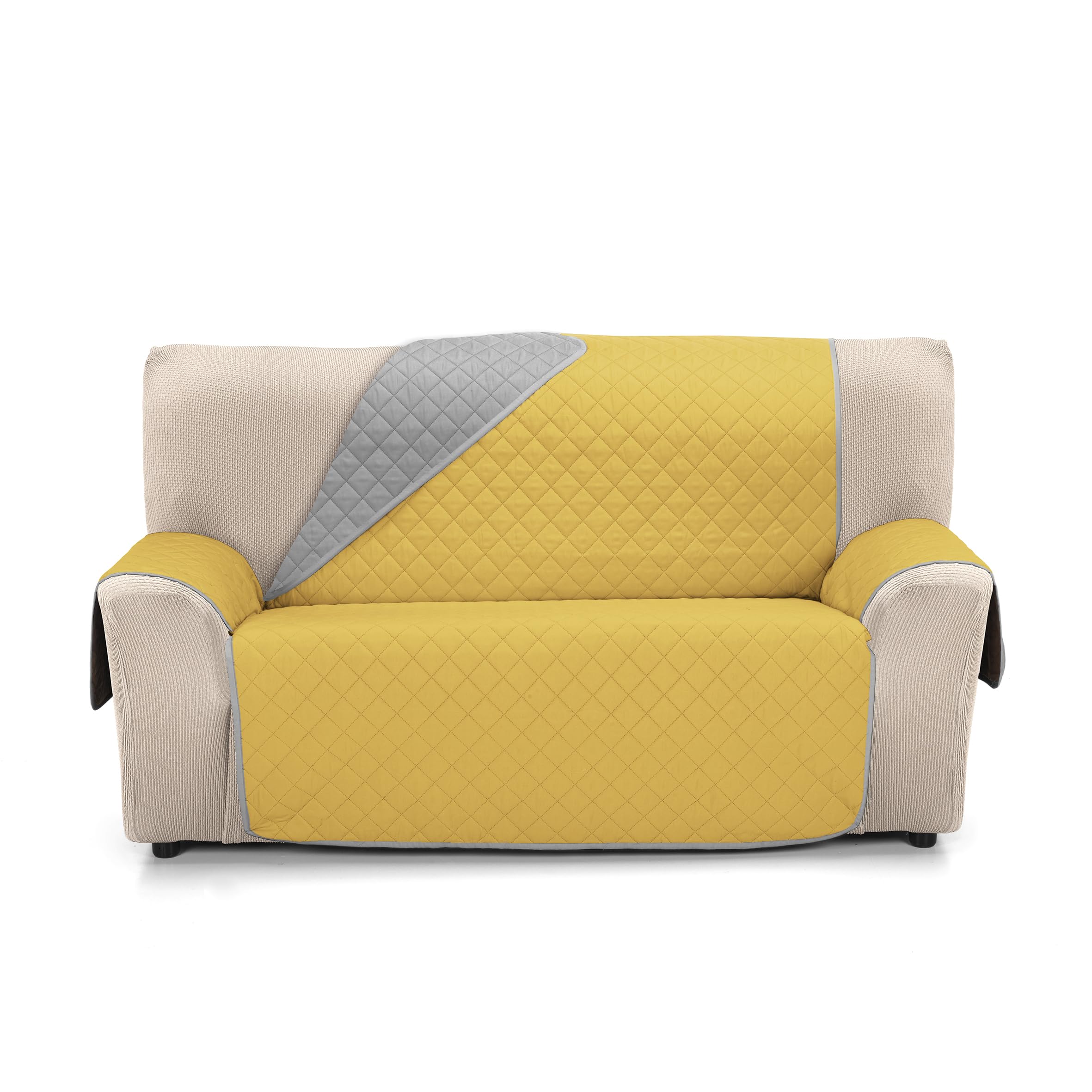 S & T Mustard 4 Seater Sofa Cover – 4 Seater Reversible Sofa Cover – Padded Sofa Protector Cover Anti-Dust Mite 100% Polyester Made in Spain