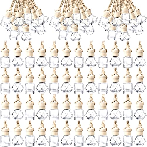 BBTO 200 botellas difusoras colgantes para automóvil, botellas de perfume de vidrio transparente vacías a granel, ambientador, colgante para aceites