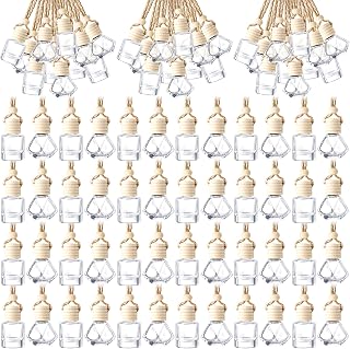 BBTO 200 Pcs Hanging Car Diffuser Bottle Bulk Empty Clear Glass Perfume Bottles Air Freshener Pendant for Essential Oils Fragrance Aromatherapy Car Interior (Di