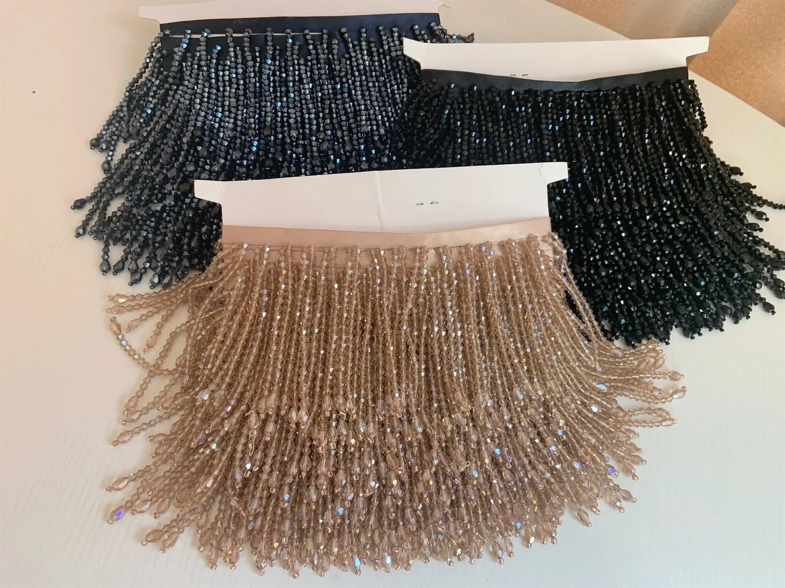 Fransenborte 1 Yard 3,9 Zoll Kristallperlen-Fransenbesatz for Couture-Tanzkostüme, glitzernde Tan-Braun-Kristallquaste for lateinamerikanische Kleidung, Tanzkleidung