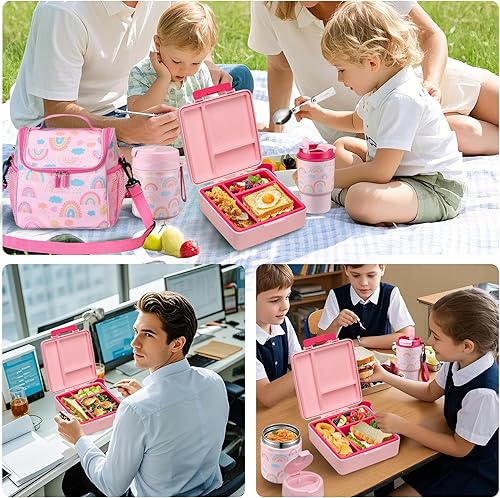 Miniatura 8 de Lonchera Bento para niños con termo de sopa de 17 onzas, botella de agua aislada y bolsa de almuerzo aislada, a prueba de fugas, contenedor de