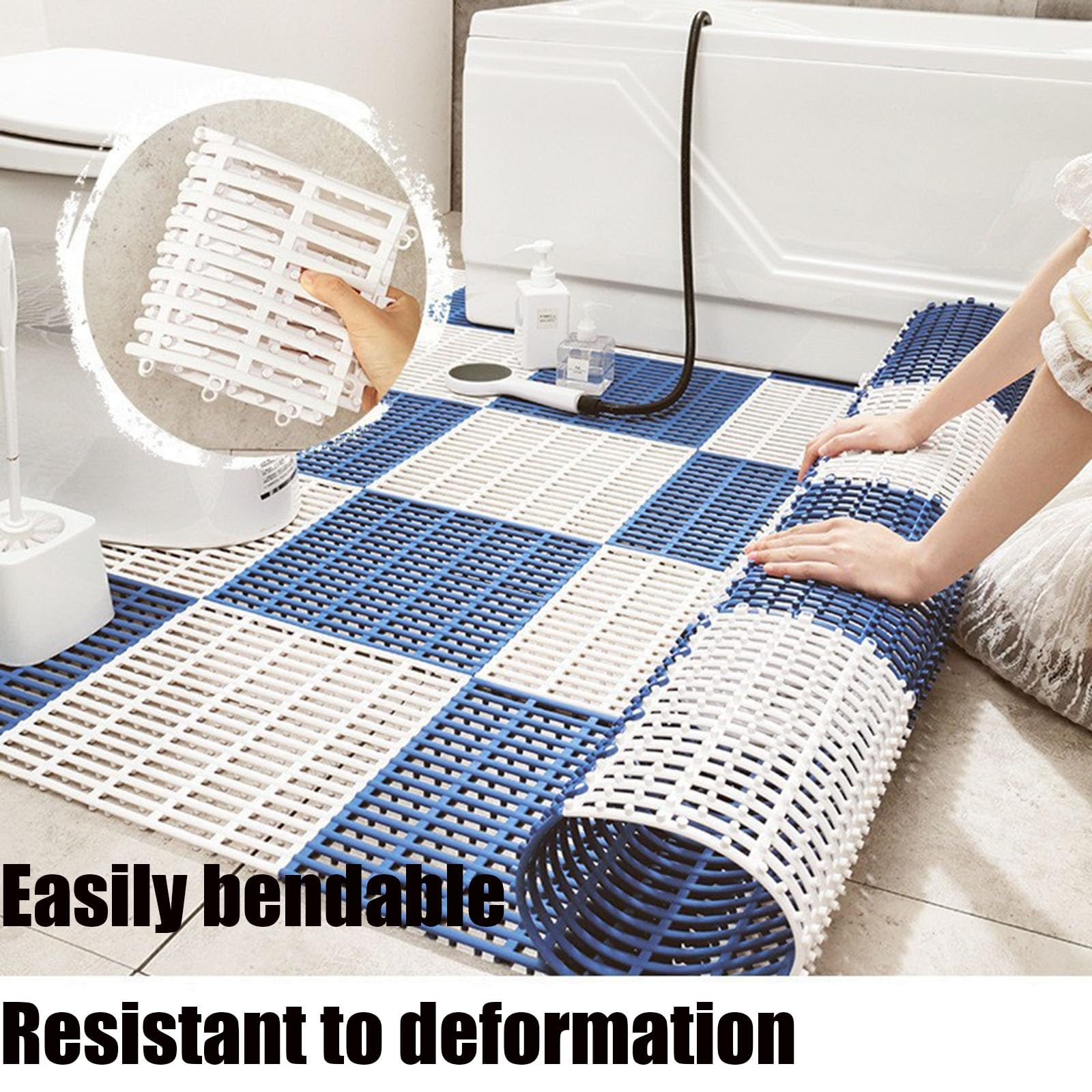 Alfombrilla de Ducha Antideslizante for Personas Mayores, Alfombrilla de baño for pies Cuadrada de TPE Cortada a Medida con Drenaje de Malla de Doble Capa(Blue,10 Pieces)