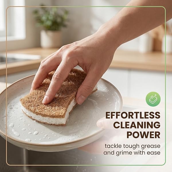6 piezas esponja de cocina natural, estropajo ecologico, esponja de cocina biodegradable, esponja de cocina orgánica hecha de celulosa y coco, esponja de limpieza natural, esponja de cocina sostenible - 2
