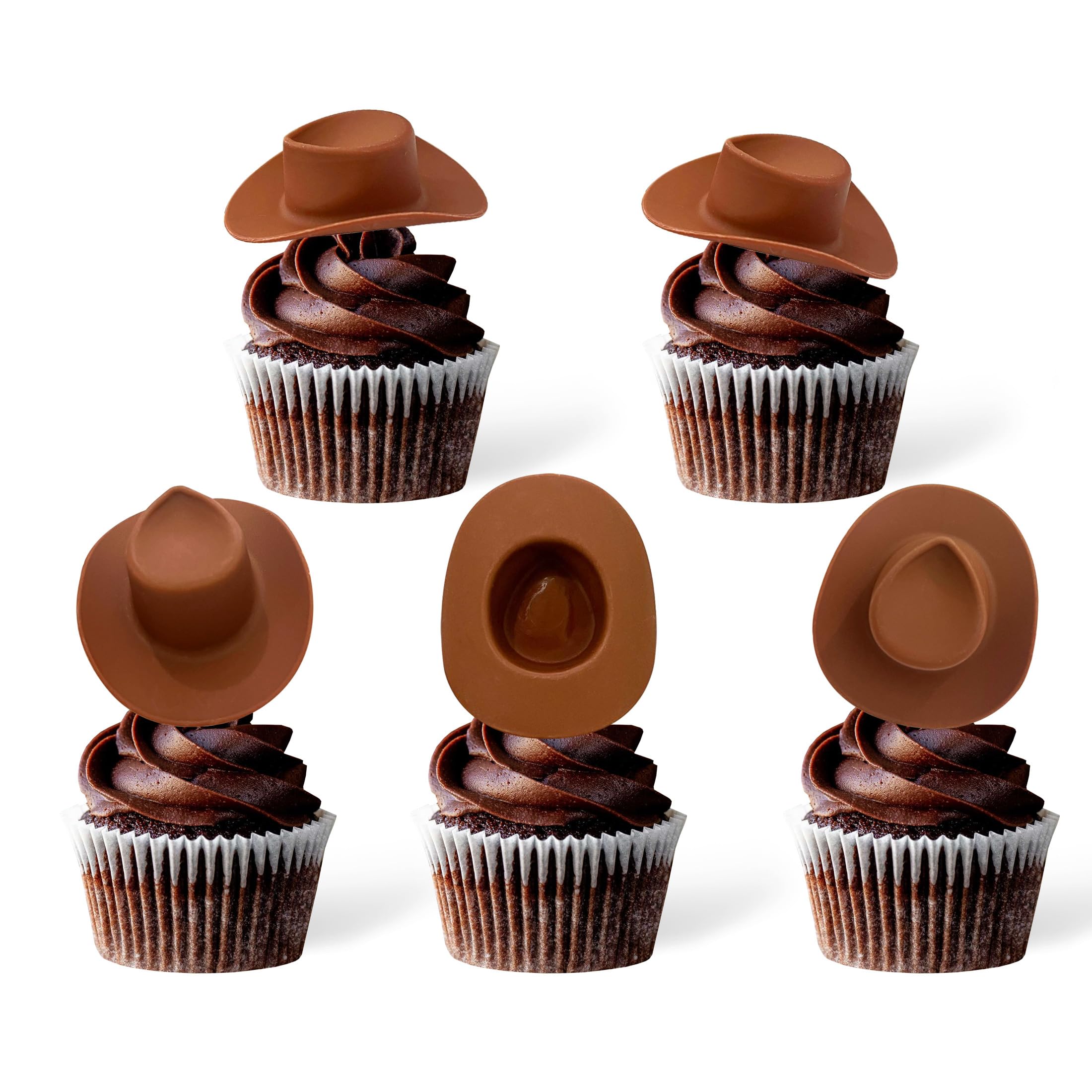 Gexolenu 20 Pcs Plastic Mini Cowboy Hat Decoration Western Cowgirl Hat Doll Hats for Dollhouse Party Decoration Boy Girl Birthday Cake Decor Supply(Brown)