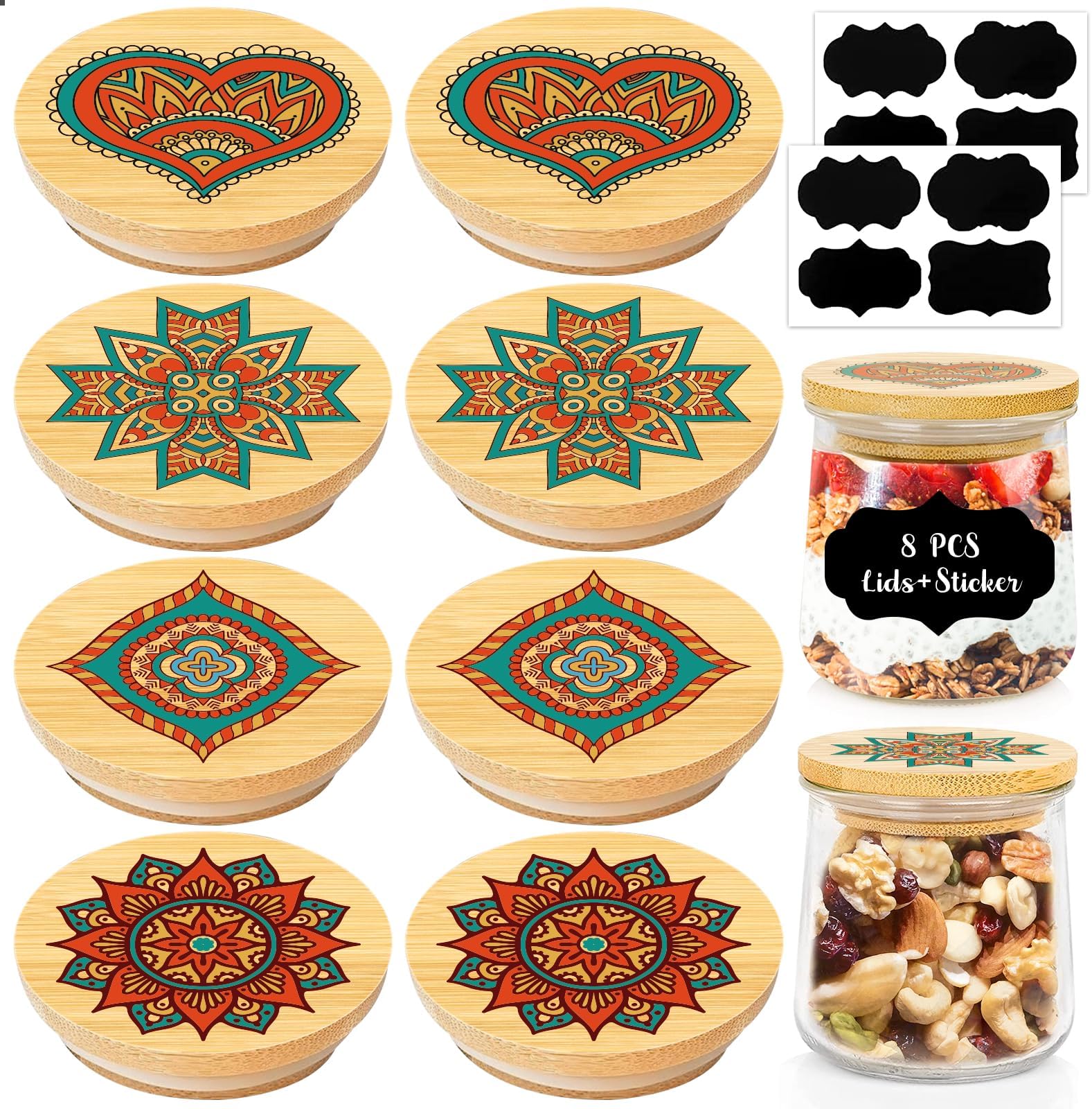 Boxweer 4 Pack Oui Yogurt Jar Lids, Mandala Pattern