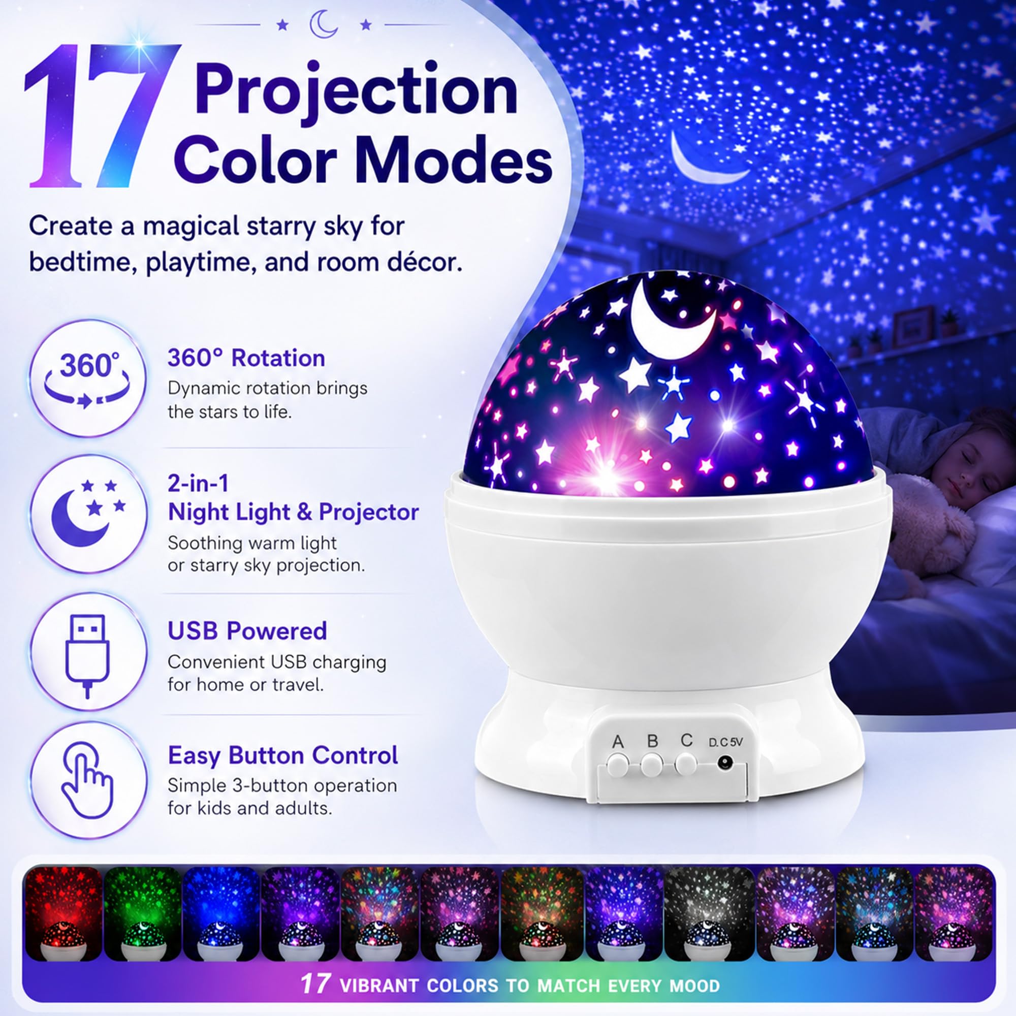 MOKOQI Proyector de luces nocturnas para niños, regalos para niños de 1 a 4 a 6 a 14 años, luces de habitación para niños, estrellas que brillan en la oscuridad y la luna pueden hacer que el niño