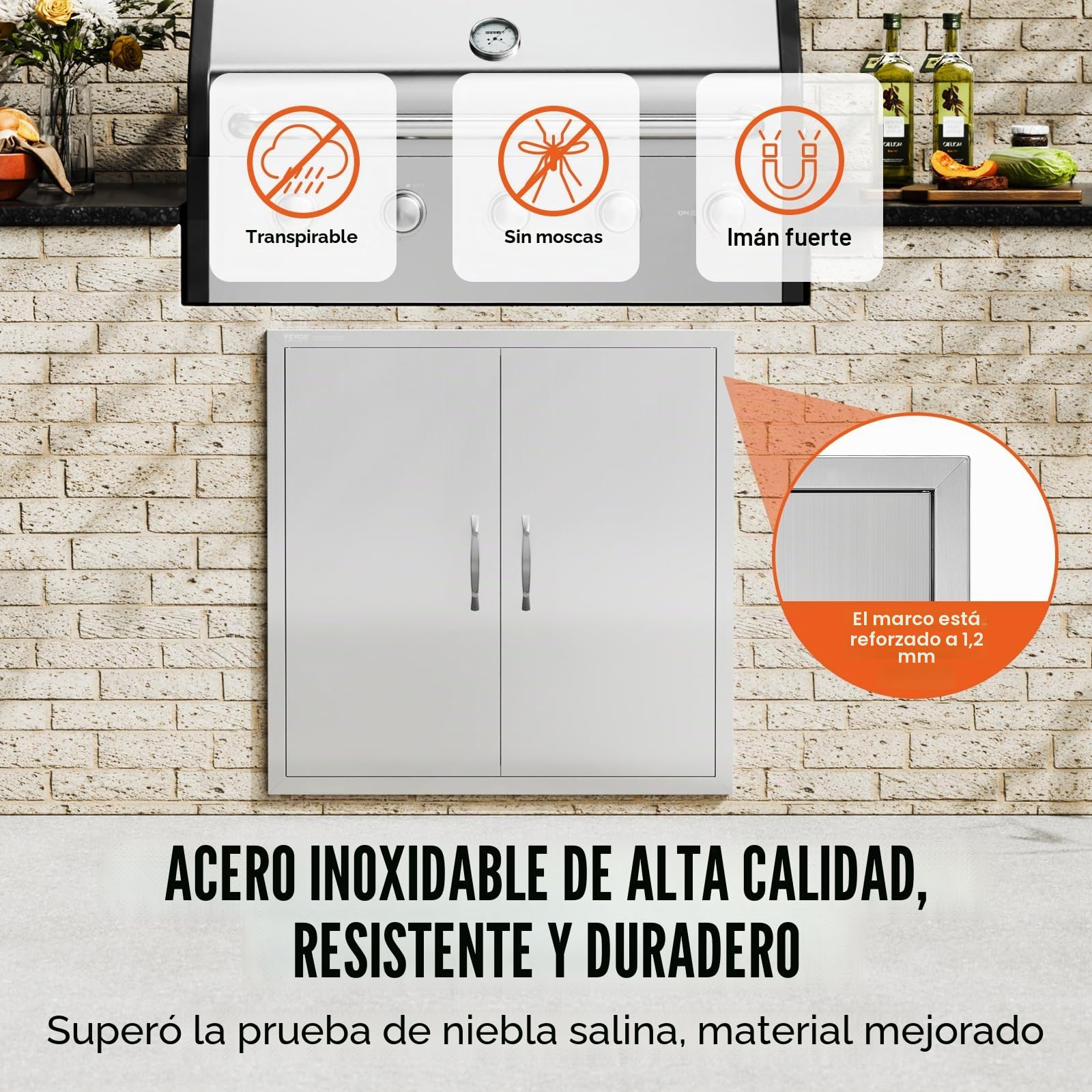 VEVOR Puerta de Acceso a Barbacoa 790 x 790 x 46 mm Puerta de Cocina Exterior Doble Puerta Empotrada de Acero Inoxidable con Manija para Isla de Barbacoa, Estación de Parrilla, Armario Exterior