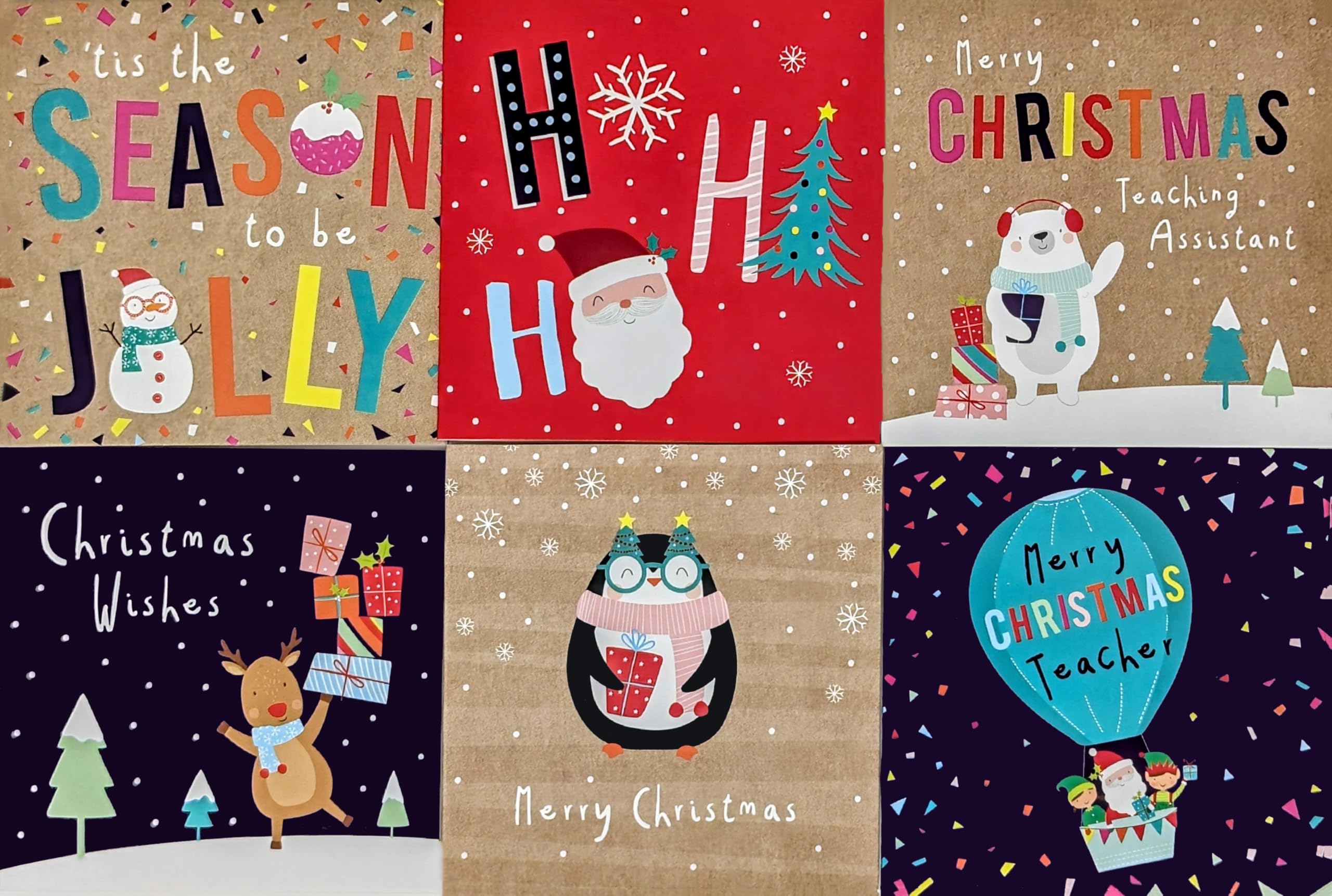 30 Mini Christmas Cards for Children – Kids Xmas Card Pack with Envelopes – 8x8cm – Cute Christmas Cards for Teachers, Teaching Assistants & School Classmates – Fun Festive Designs