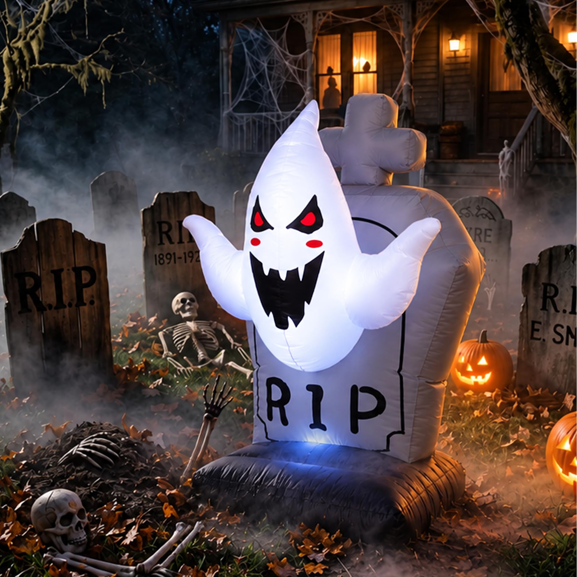 Inflatable Halloween Decoration Outdoor, Blow Up Tombstone Ghost Yard Decor