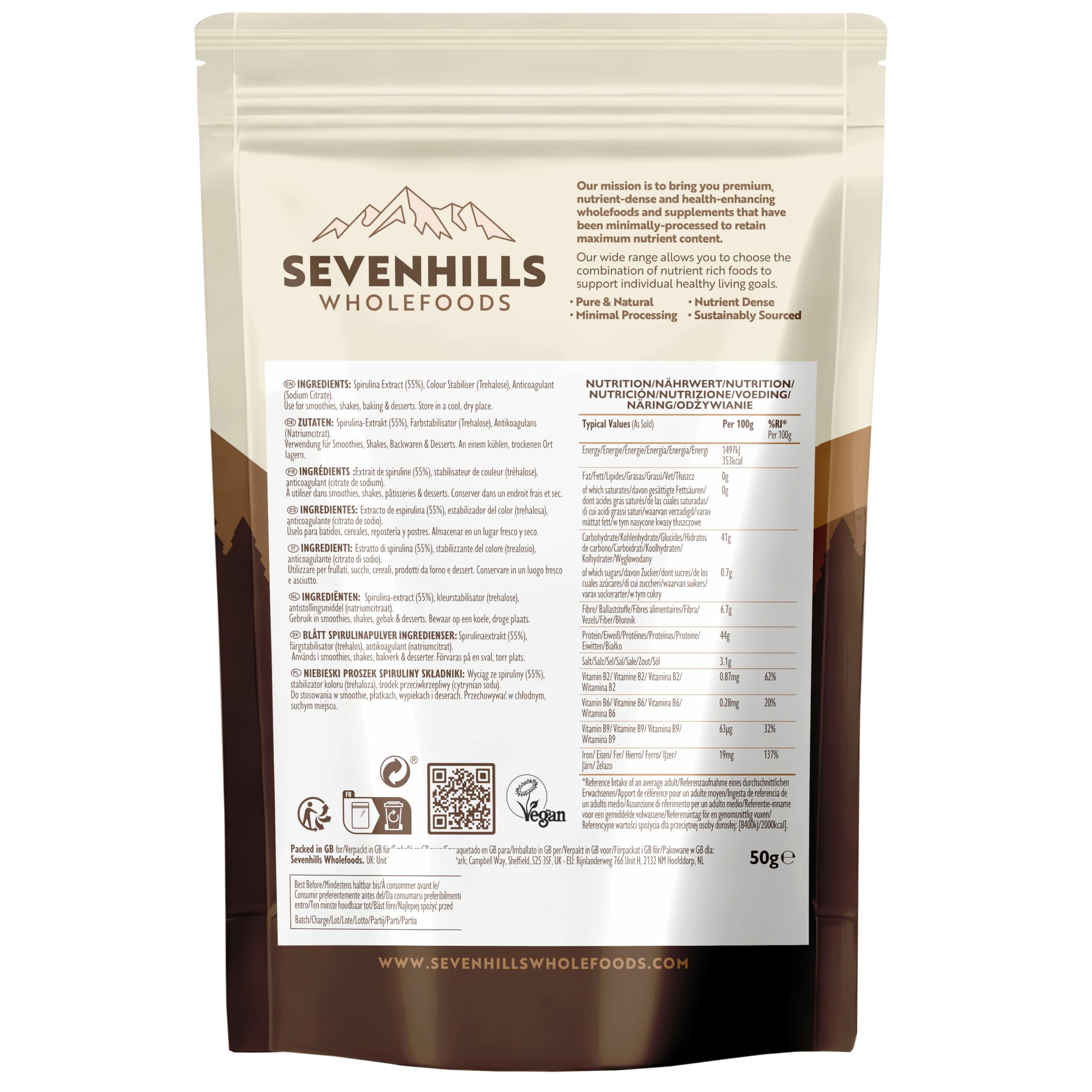 Sevenhills Wholefoods Spiruline Bleue En Poudre 50g
