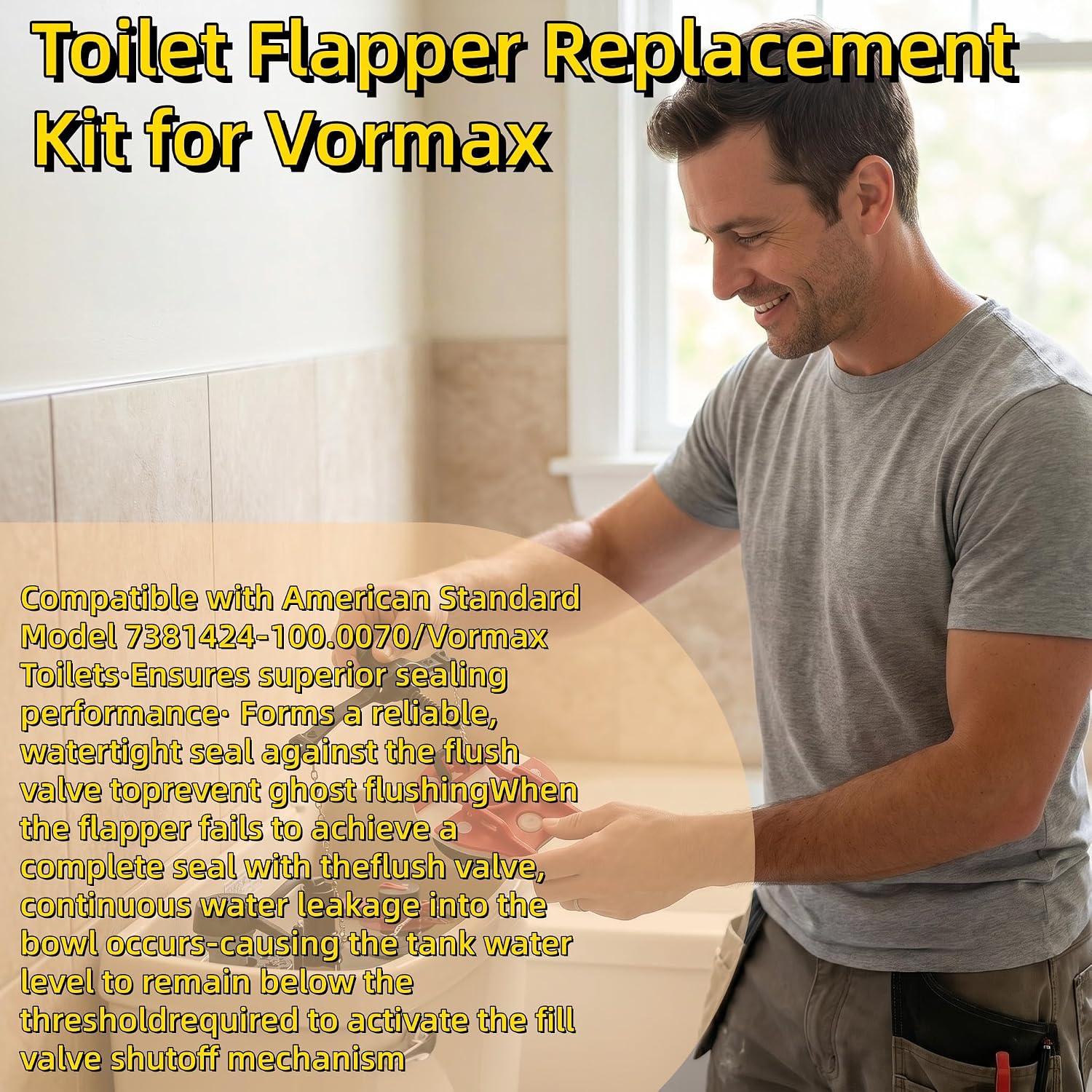 American Standard Toilet Flapper Replacement Kit 7381657-200.0070A | For Vormax Toilet 4270A, 4370A, 4570A, Dual Flappers, Silicone Seals, Metal Chain & Teeter Bar
