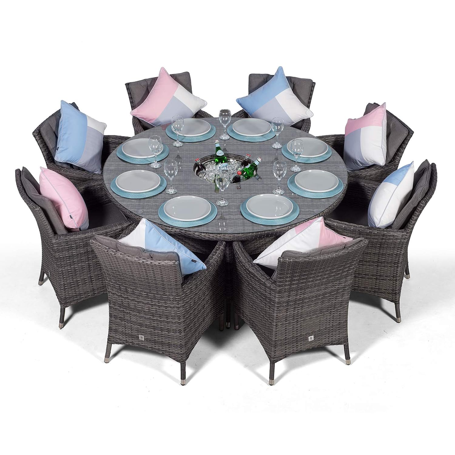 Savannah 8 Seater Grey Rattan Dining Table & Chairs with Ice Bucket Drinks Cooler | Outdoor Poly Rattan Garden Dining Furniture Set with Parasol & Cover - Image 6