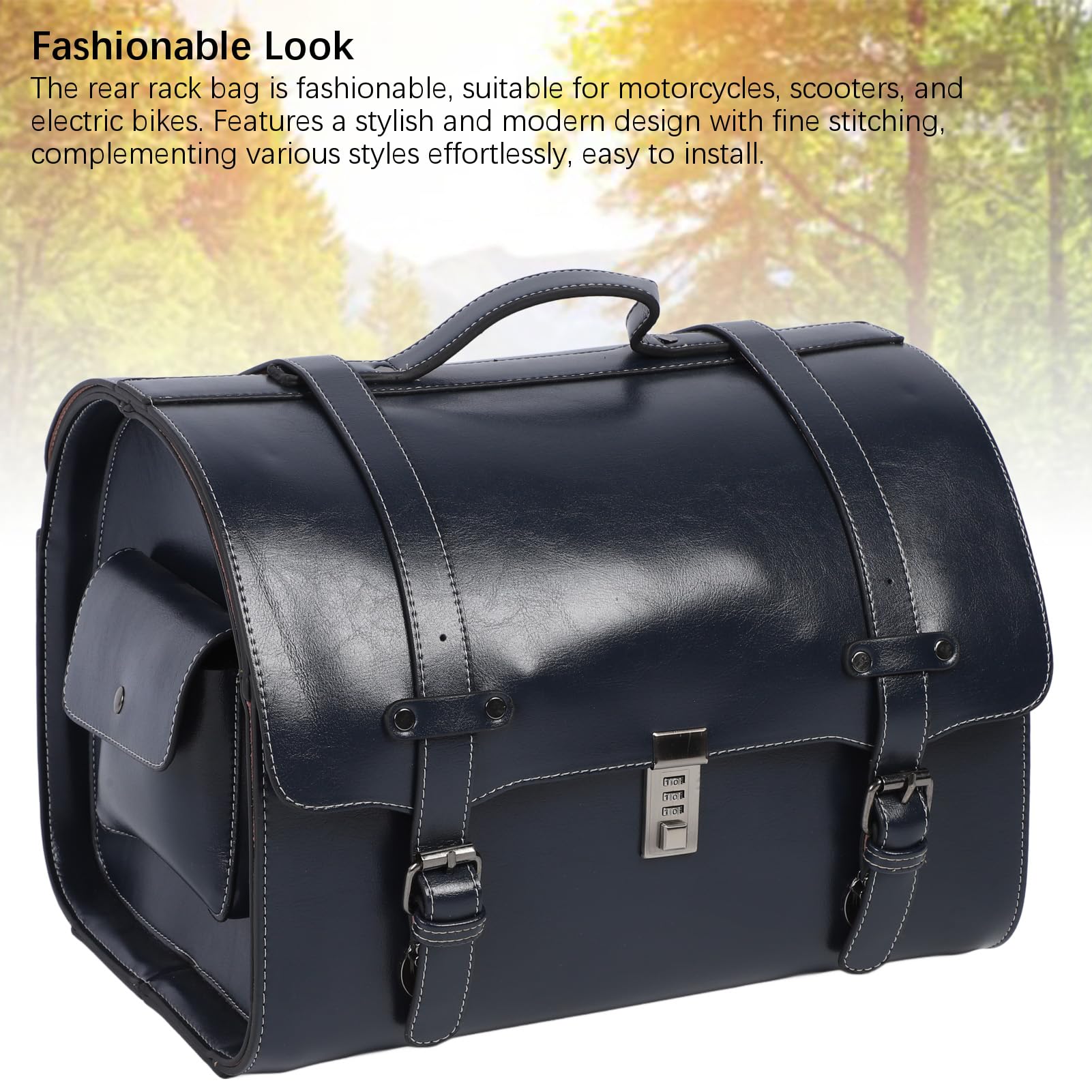 Borsa posteriore per moto da 29,5 l, resistente all’acqua, con chiusura rapida e lucchetto a combinazione, adatta a scooter e biciclette elettriche, realizzata in robusta pelle e (Blu)
