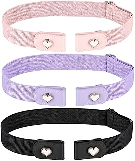 3Pcs No Buckle Stretch Belts for Girls Comfortable Elastic Belts Adjustable Buckle Free Elastic Belt for Casual Pants Jeans