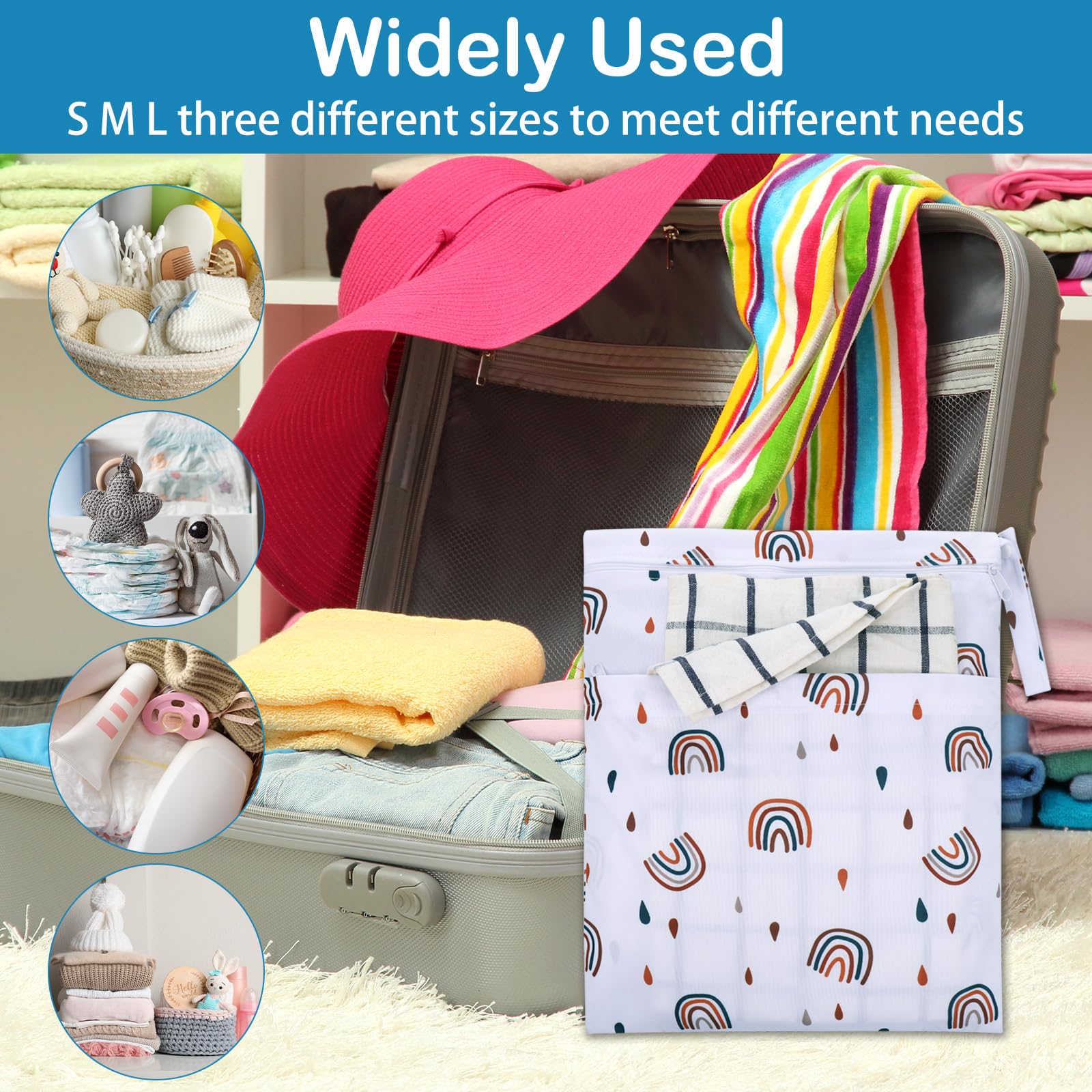 Wetbag Borsa per Pannolini Riutilizzabile Impermeabile 3 Pezzi con Zip