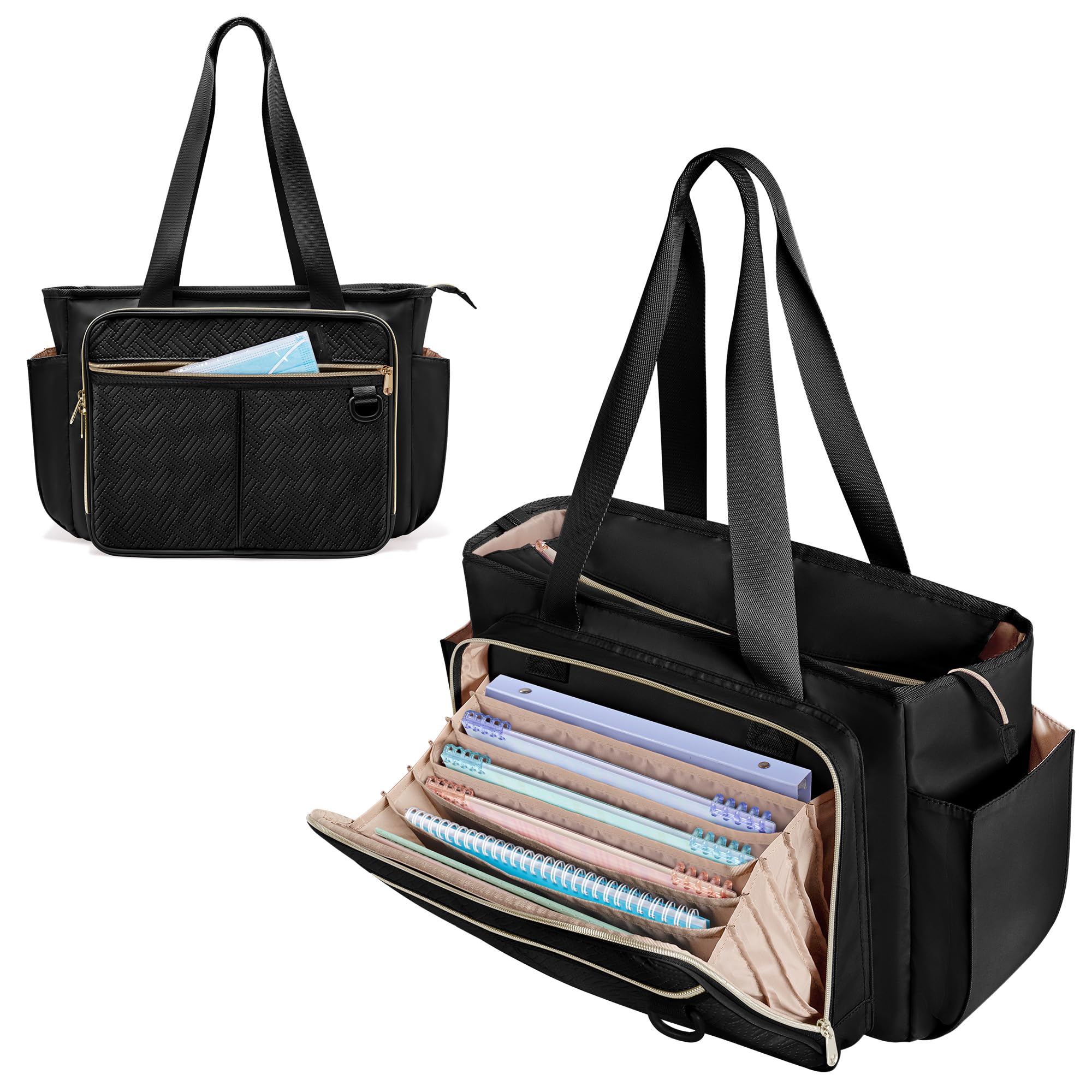 Borsa Tote per Infermiere da Donna, Borsa Clinica per Infermieri con Organizer a Fisarmonica, Accessori per Infermieri per Lavoro e Assistenza Sanitaria a Casa, Nero