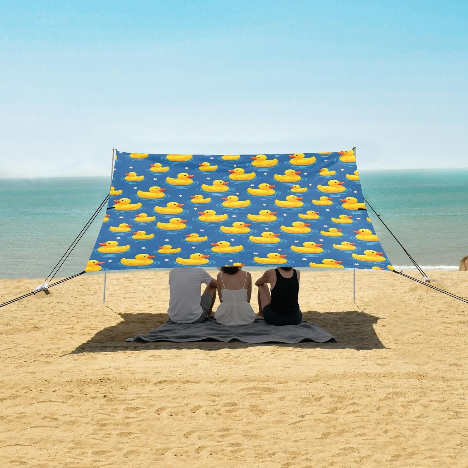 ALAZA Yellow Ducks Beach Tent Sun Shelter UPF50+ Protection Beach Shade Canopy w/ 4 Sandbags for Outdoor Camping, Fishing, Backyard Fun, Picnic, 10x9 ft