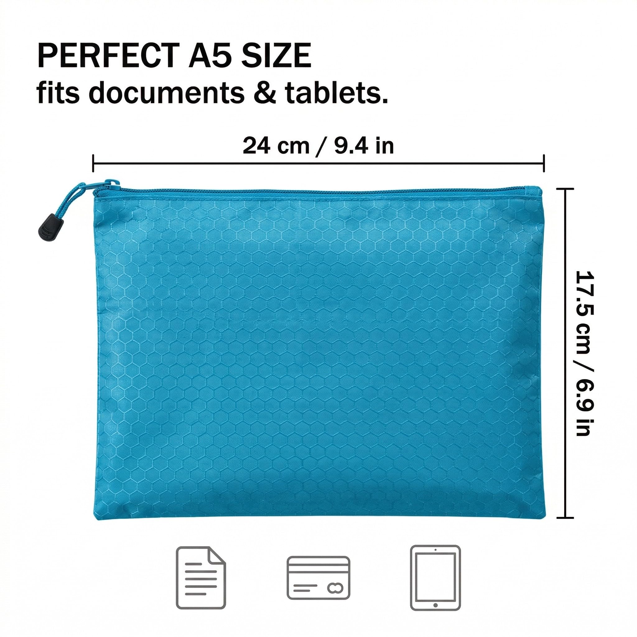 Bolsas impermeables para dinero A5 5 unidades cremallera verde rosa azul morado amarillo