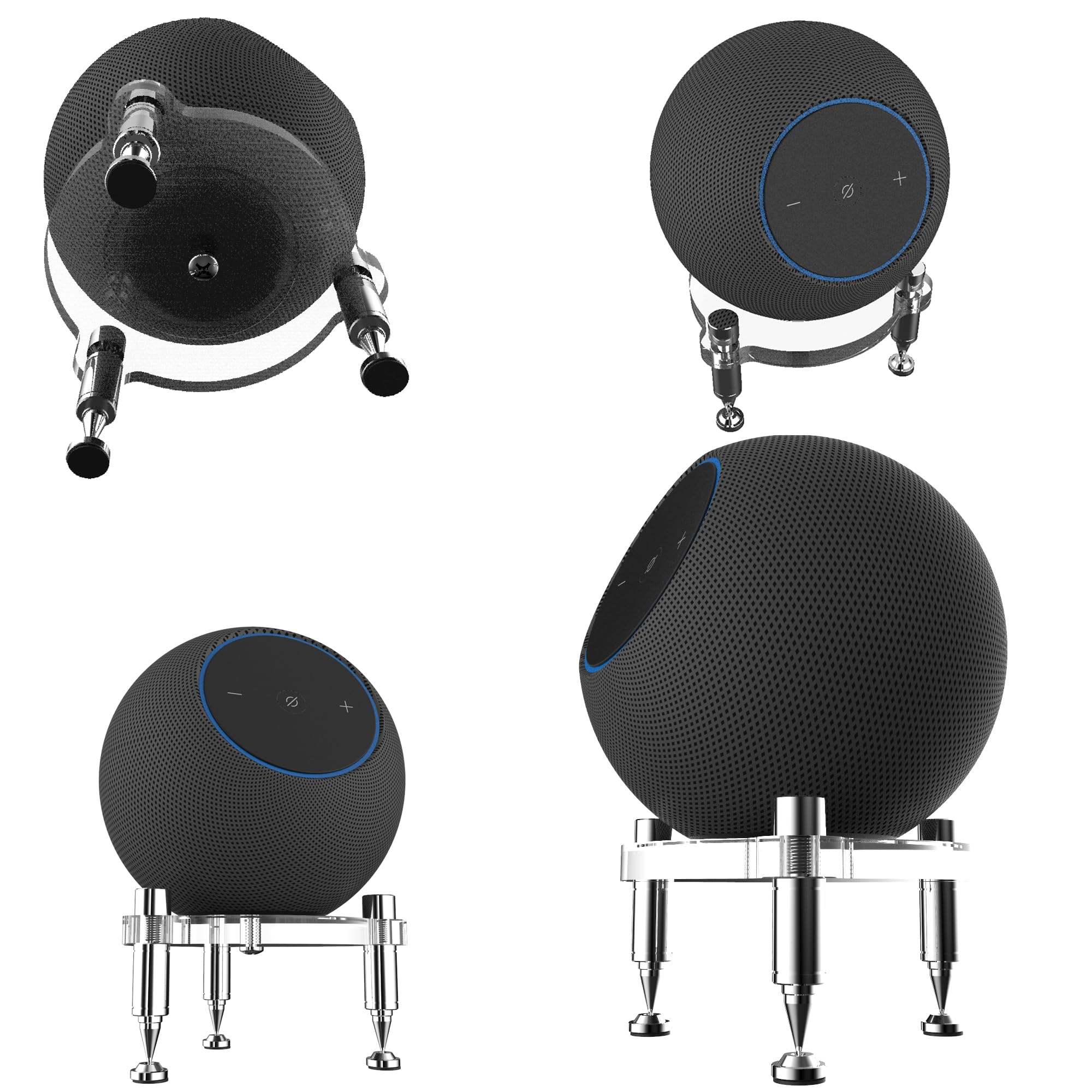Ständer für 2025 New-Echo Studio Smart Speaker, Stoßdämpfer Spikes für New Studio 2025 (Transparent mit silberfarbenen Metallic-Füßen)
