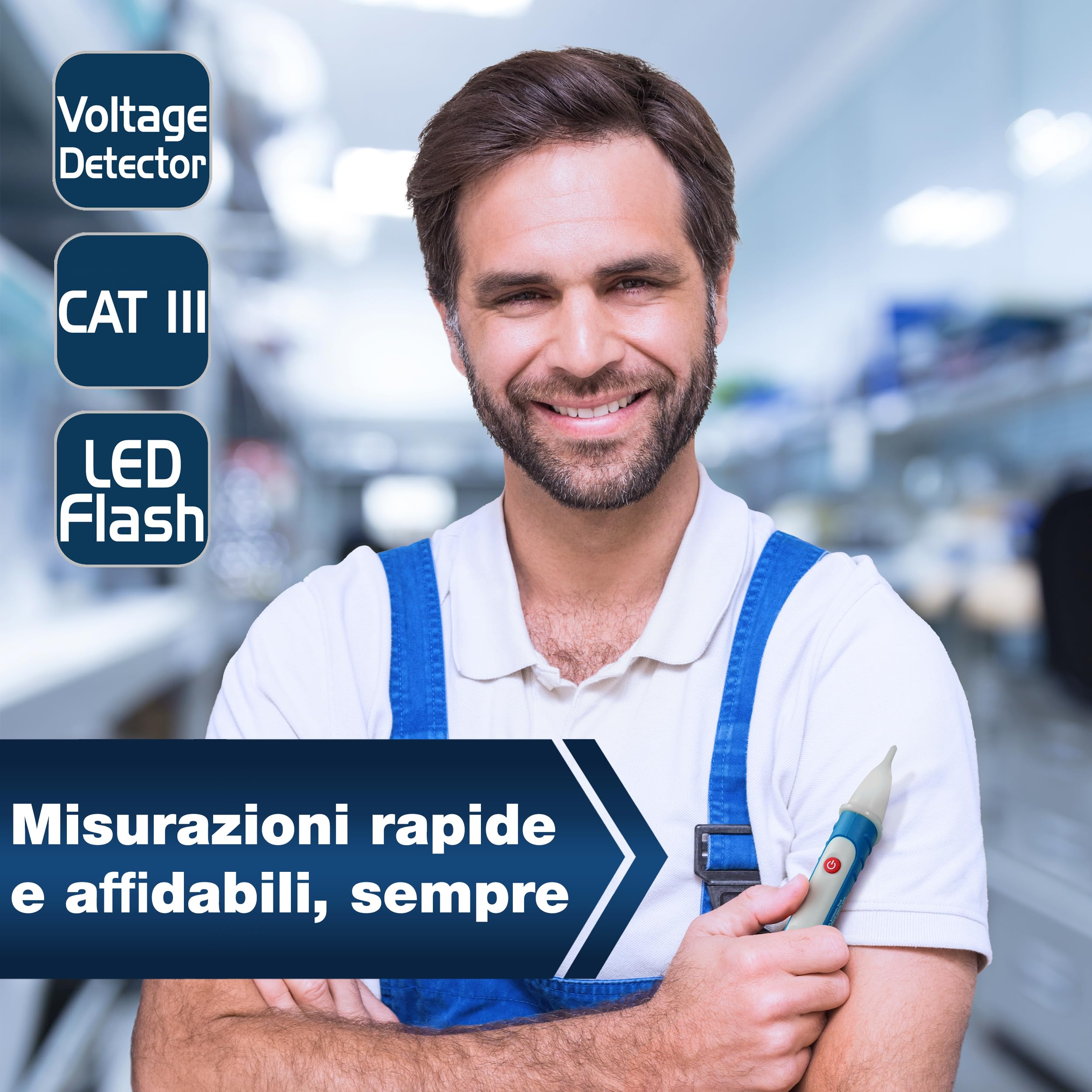 PeakTech 1030 - Tester di Tensione AC senza Contatto con Lampada a LED, Campo di Funzionamento Ac 50-1000V, Sistema di Misurazione, Penna Multimetro Portatile, Segnale Acustico - 157X26Mm