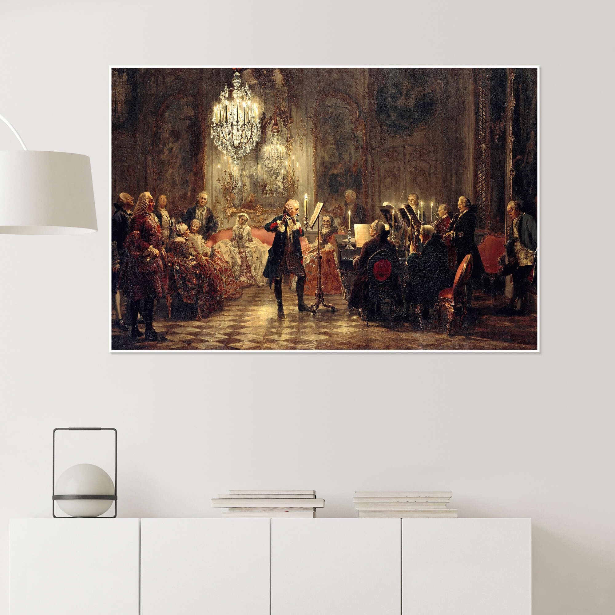 Posterlounge Il concerto per flauto Poster | 120 x 80 cm di Adolph von Menzel Quadri Decorazione per pareti