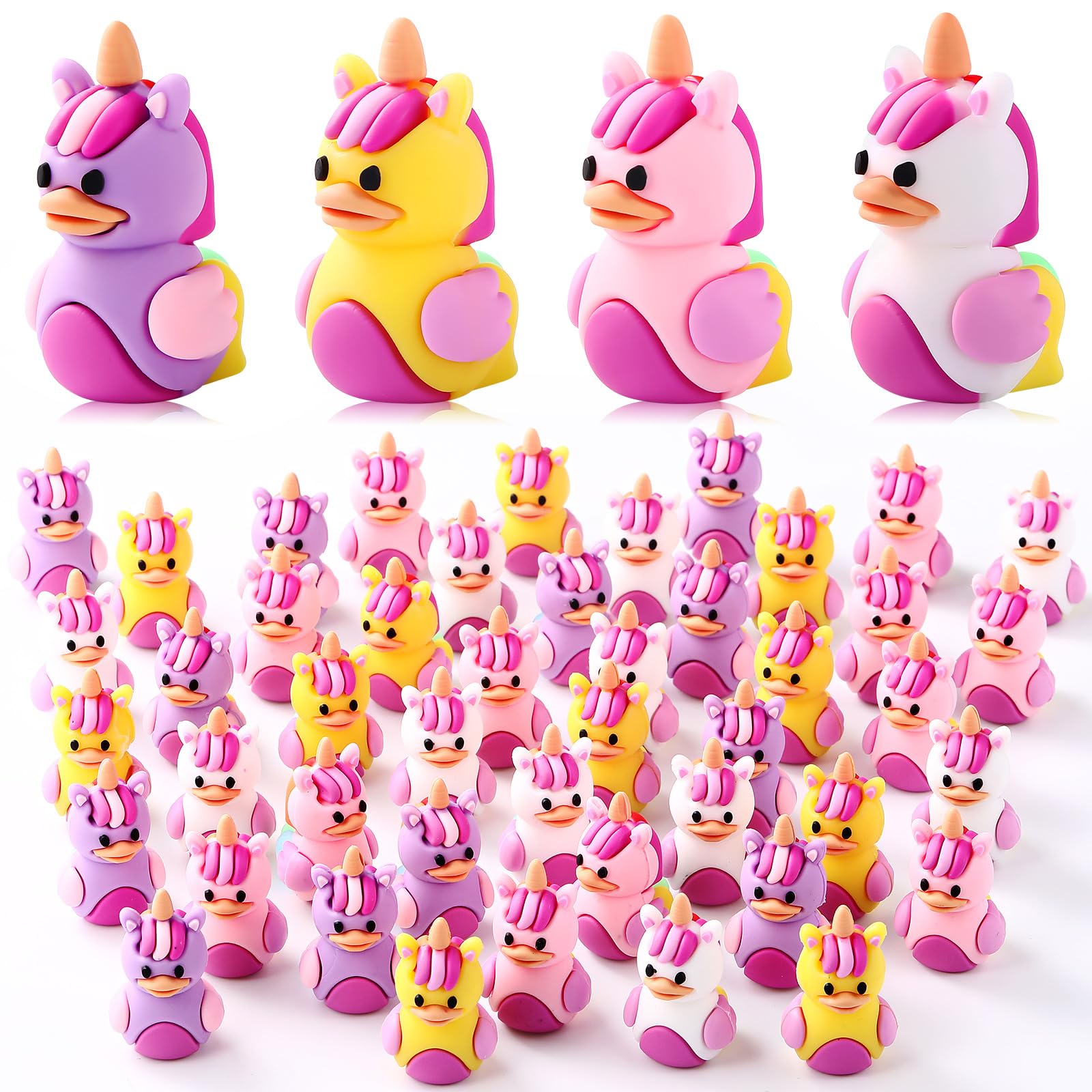 Gejoy 50 Piece Mini Rainbow Unicorn Rubber Ducks, Party Favors