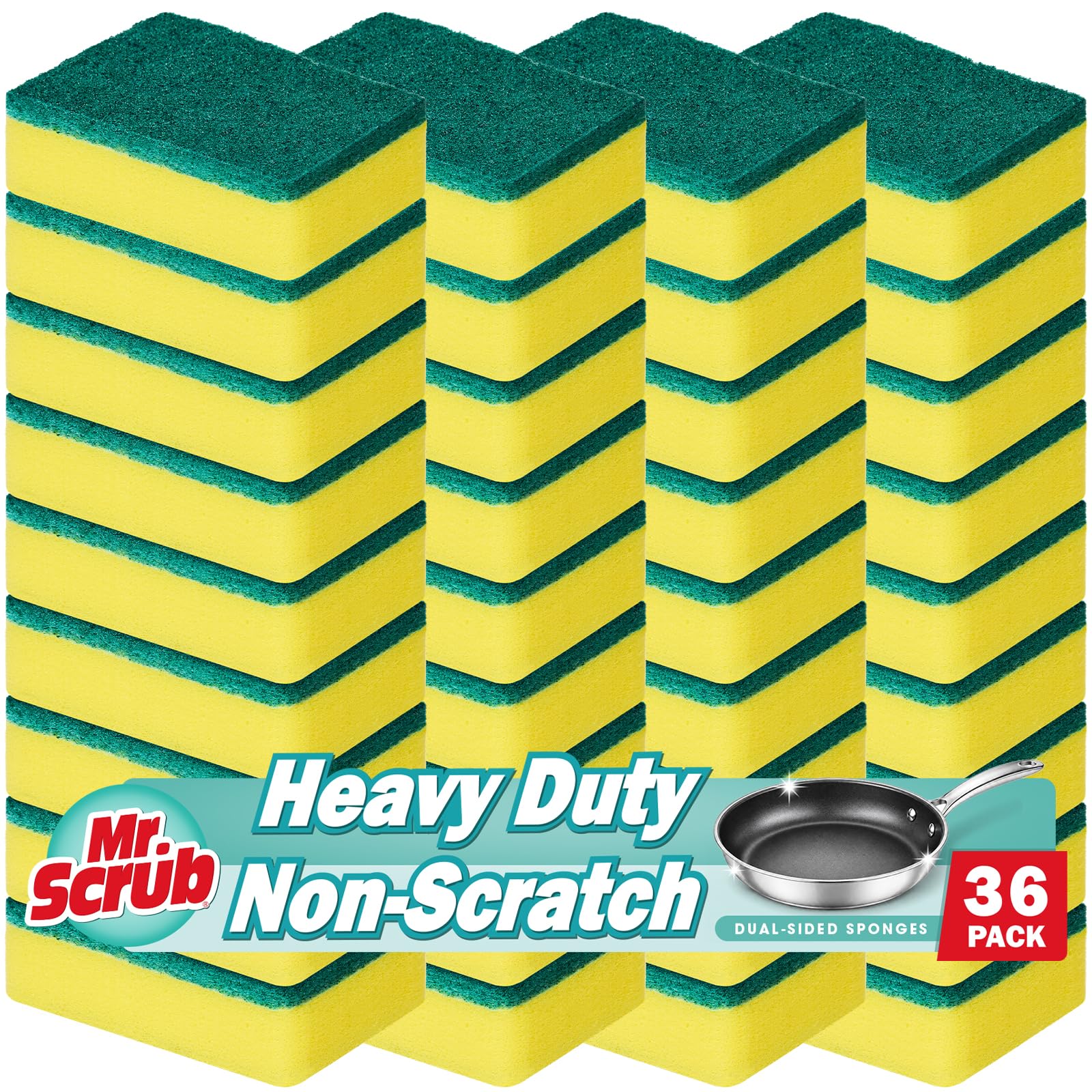 Mr. Scrub Sponges Kitchen Scrub Dish Sponge Scouring Pad, 36 Pack Cleaning Brush Scrubber Supplies for Soap, Dishwashing Dinnerware Sets Pan Pot Towels Cloth Rags Holder Glass Dishwasher Sink Bathroom