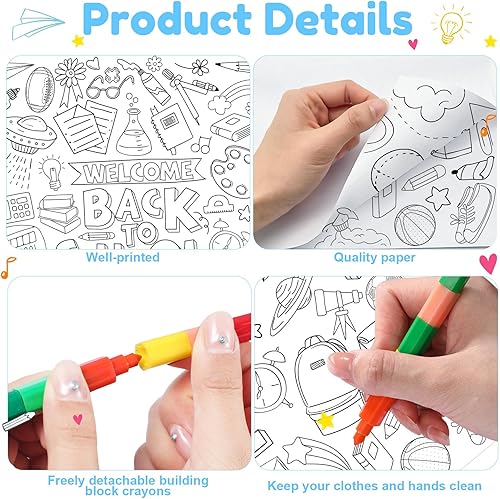 Miniatura 3 de Cinrobiye Póster gigante para colorear de regreso a clases con 6 crayones apilables, juego de fiesta para el primer día de escuela, arte de pared