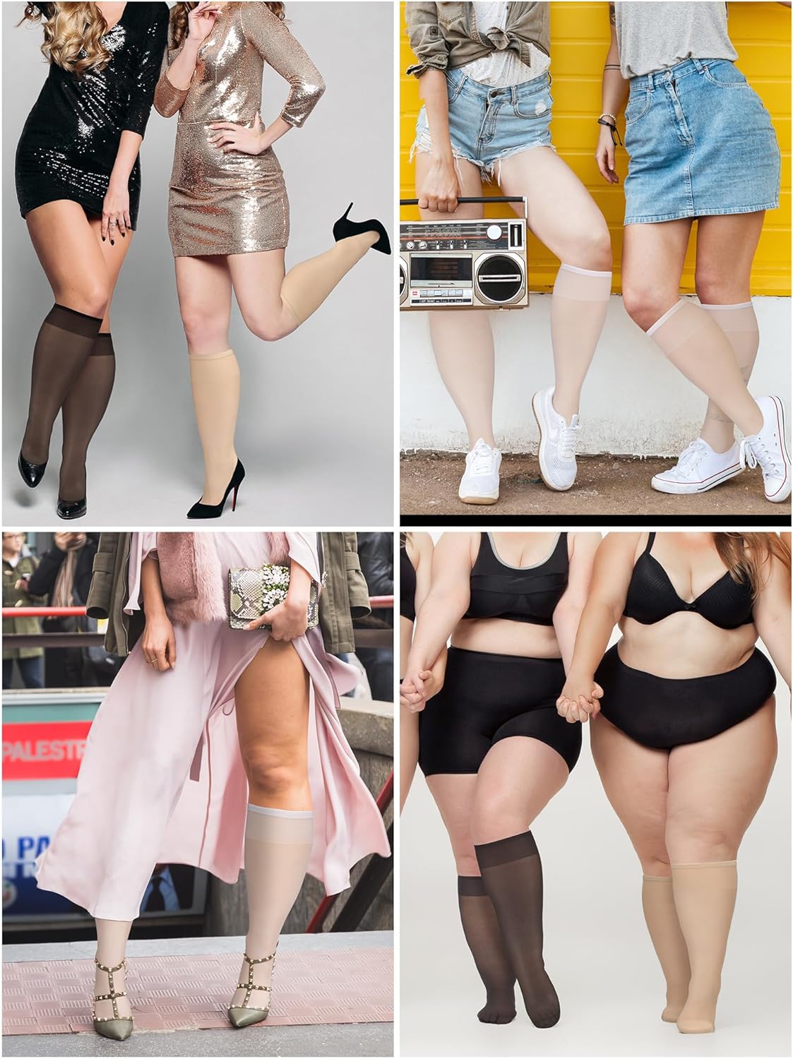 50 Pairs Sheer Knee Stockings Bulk for Women Nylon Knee Highs Pantyhose Socks for Lady with PVC Makeup Bag