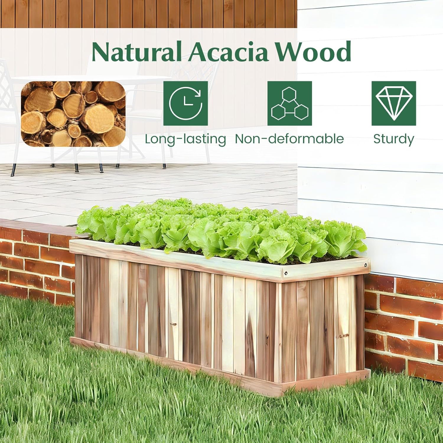 Wood Raised Garden Bed, Rectangular Planter Box with Liner & Drainage, Easy Assembly for Growing Vegetable Flower Herb Fruit, Outdoor Planting Bed for Backyard, Garden (1, 36” x 12” x 12”)