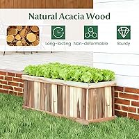 Vista 6 de Giantex Cama de jardín elevada de madera de acacia, maceta rectangular con huecos de drenaje, soporte de ventana de pie para flores, verduras