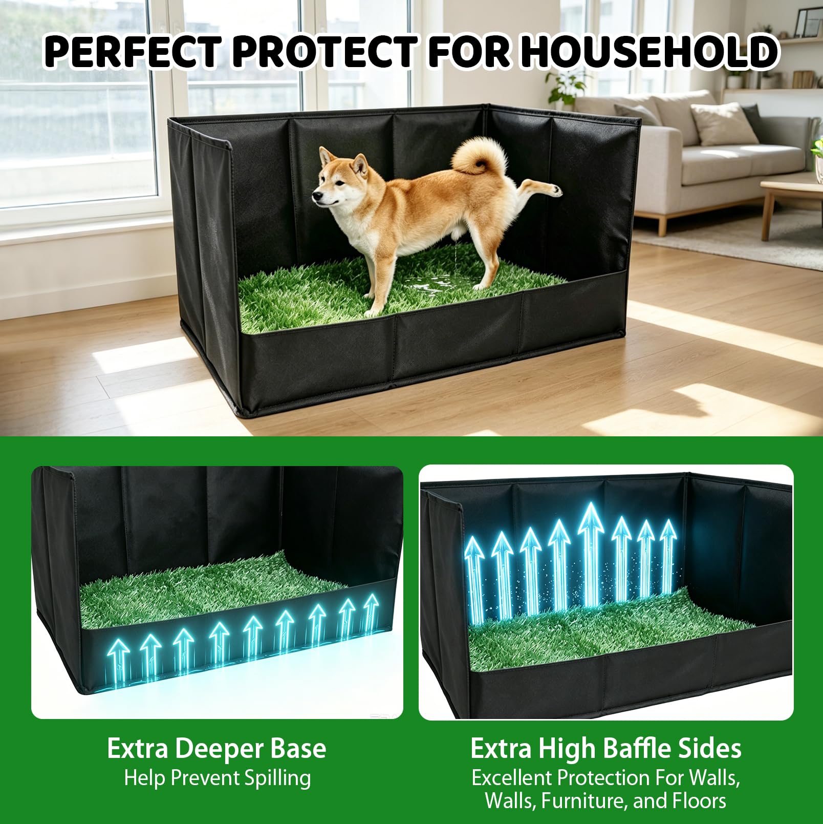 Pliable Toilette pour Chien avec Plateau en Gazon Artificiel Anti-Fuite Portable Tapis d'Entraînement Séparateur d'Urine