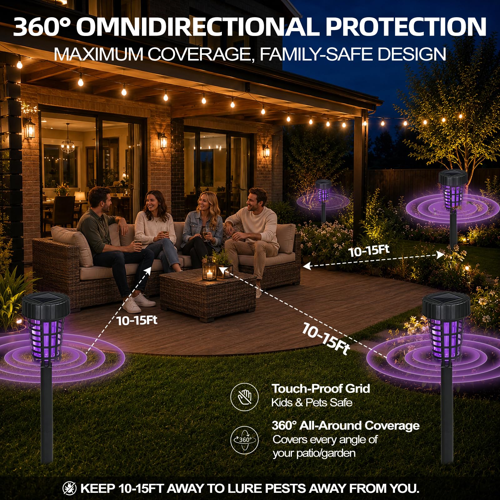4 Pack Lampe Anti Moustique Solaire,IP65 Etanche Anti Moustique Exterieur,2 en 1 Appareil Anti Moustique UV-lumière et Eéclairage Défense Jardin Extérieur Terrasse Courtyard Trail