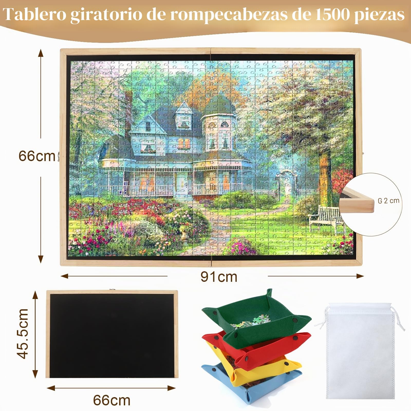 Wdmiya Tablero para Puzzle Plegable de 1500 Piezas, Puzzle Board Giratorio con Soporte y Cubierta 2 en 1, Tablero de Rompecabezas Antideslizante con 4 Cajas, Puzzles Board Portátil para Adultos