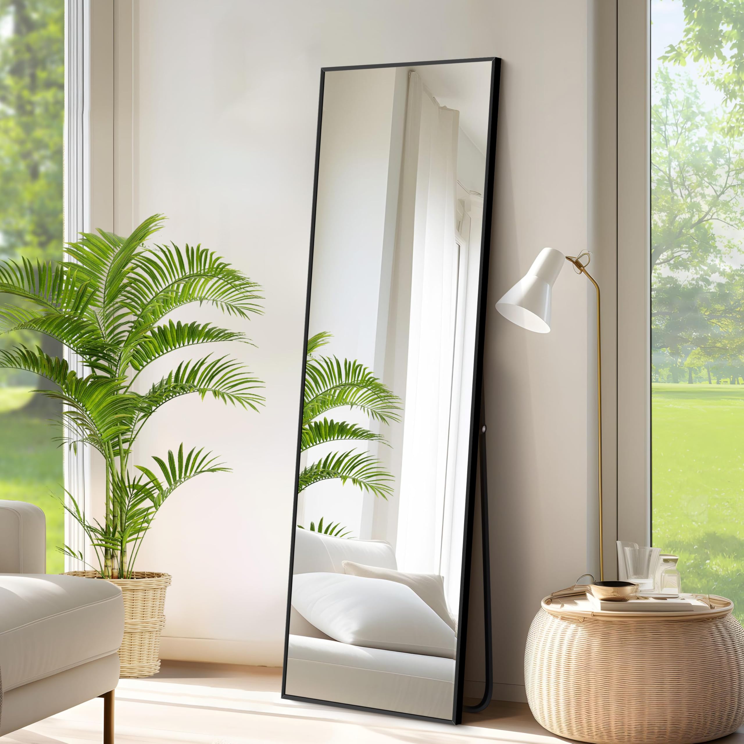 NIMURY Espejo de Pie 150 x 40 cm, Gran Espejo de Pared Rectangular con Marco de Aluminio Negro, Espejo de Cuerpo Entero para Baño, Dormitorio, Entrada y Pasillo