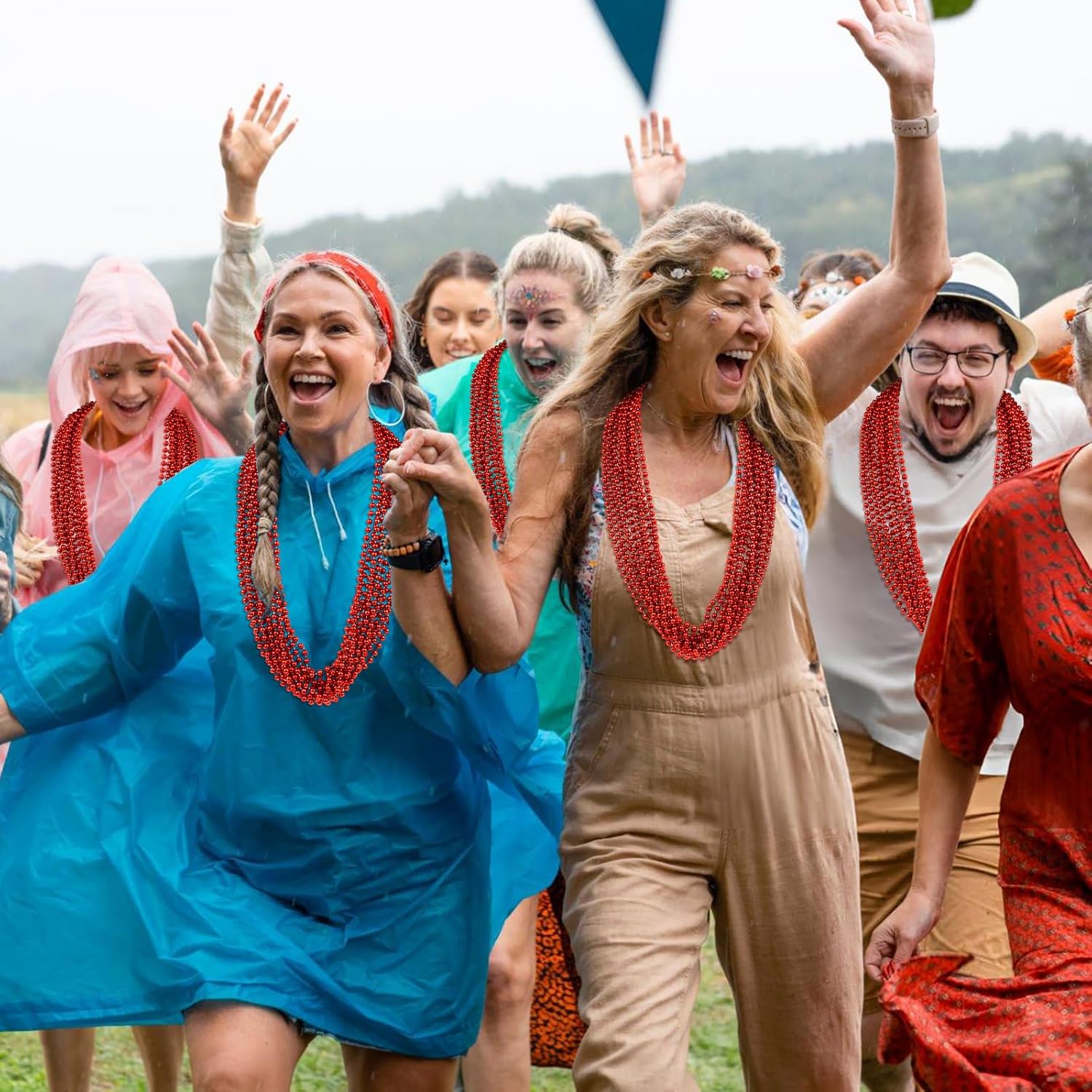 50 PCS Red Mardi Gras Beads, Red Beads Necklaces Christmas Necklace 33" Metallic Beaded Costume Necklace Party Necklaces for Valentines Christmas Parade Throws Wedding Birthday Party Favors - Image 5