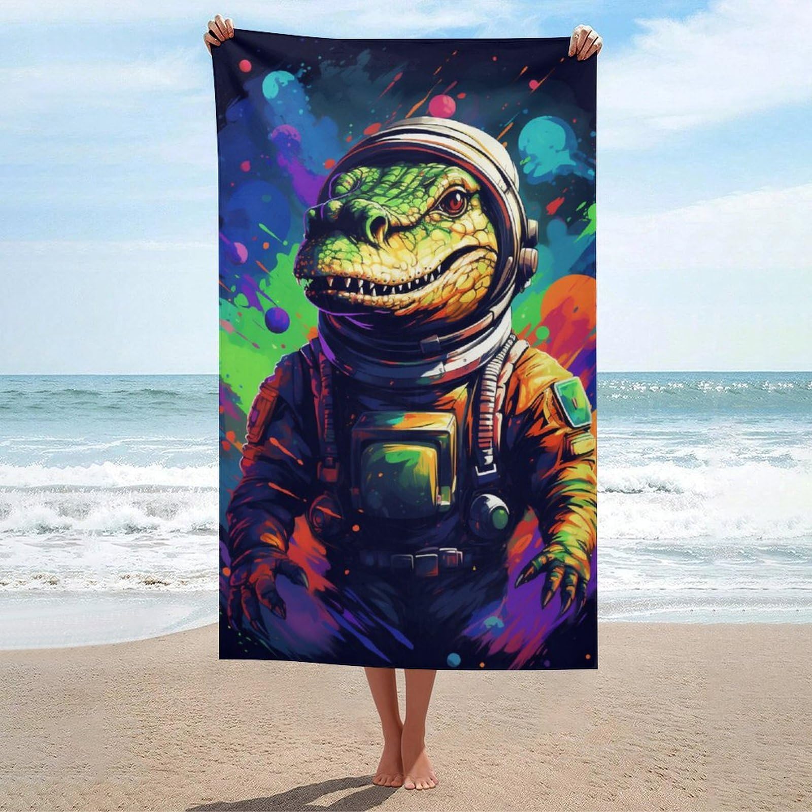 Serviette de plage dinosaure espace 130x80 cm anti-sable