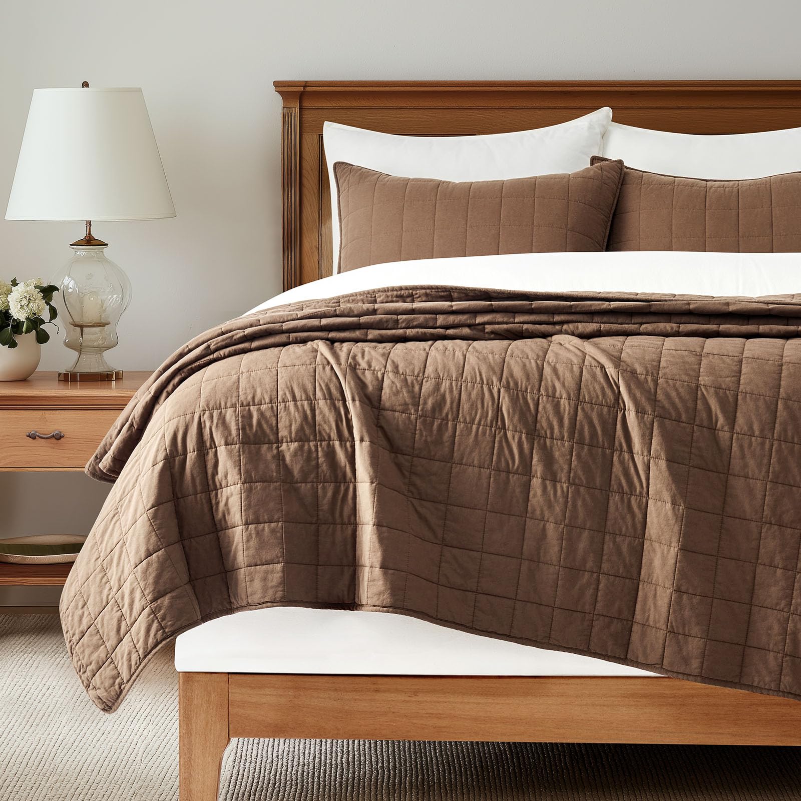 Photo 1 of EVERGRACEHOME 100% Cotton Quilt Set, King, Sienna Brown