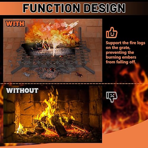 Miniatura 6 de GCGOODS Retenedor de brasas de rejilla de chimenea, brasas de acero para rejillas de chimenea, accesorio de combustión de chimenea, apto para la