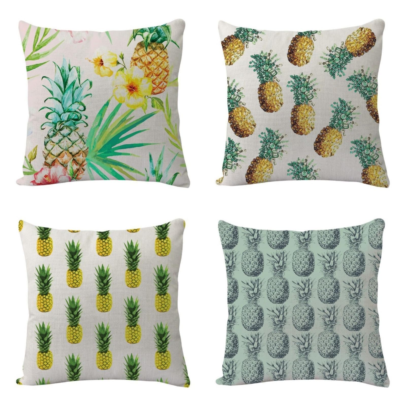 Wazylphin Cushion Covers Green Yellow Pillow Cases 4 Packs Cotton and Linen Cushions with Covers Included Zipper Sofa Cushions Soft Pillowcase Living Room Pillow Cover Bedroom Cushion Cover 60x60cm