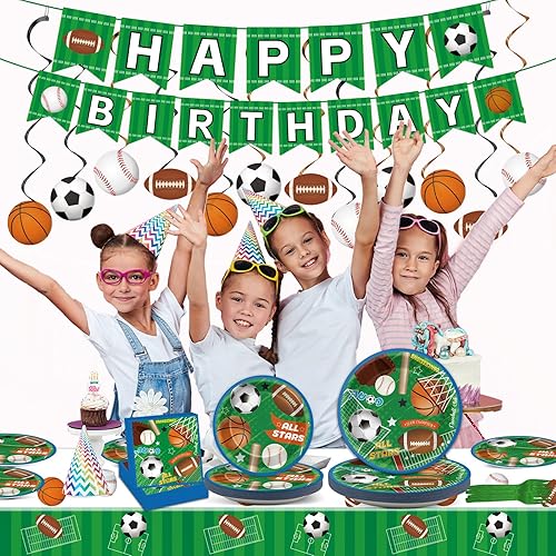 Miniatura 7 de Vajilla de fiesta deportiva, juego de vajilla de fiesta de superestrella, cumpleaños, béisbol, fútbol, baloncesto, manteles desechables para
