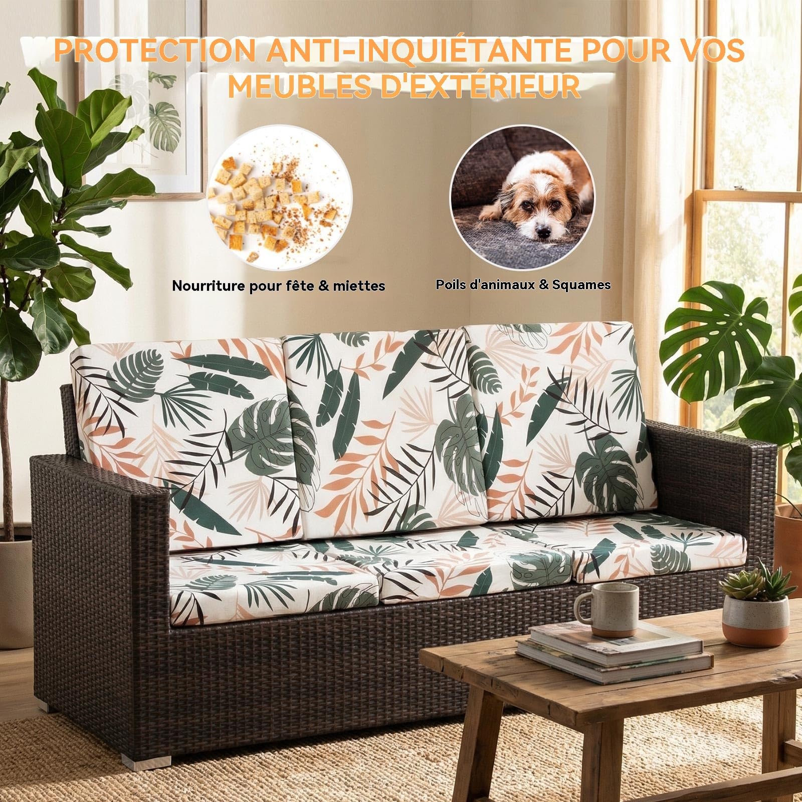 LiveGo Housse de coussin extensible pour canapé de jardin - Housse de coussin de remplacement pour mobilier d’extérieur - Protège-canapés de chaise - Souple et flexible - (8, Coconut Grove)
