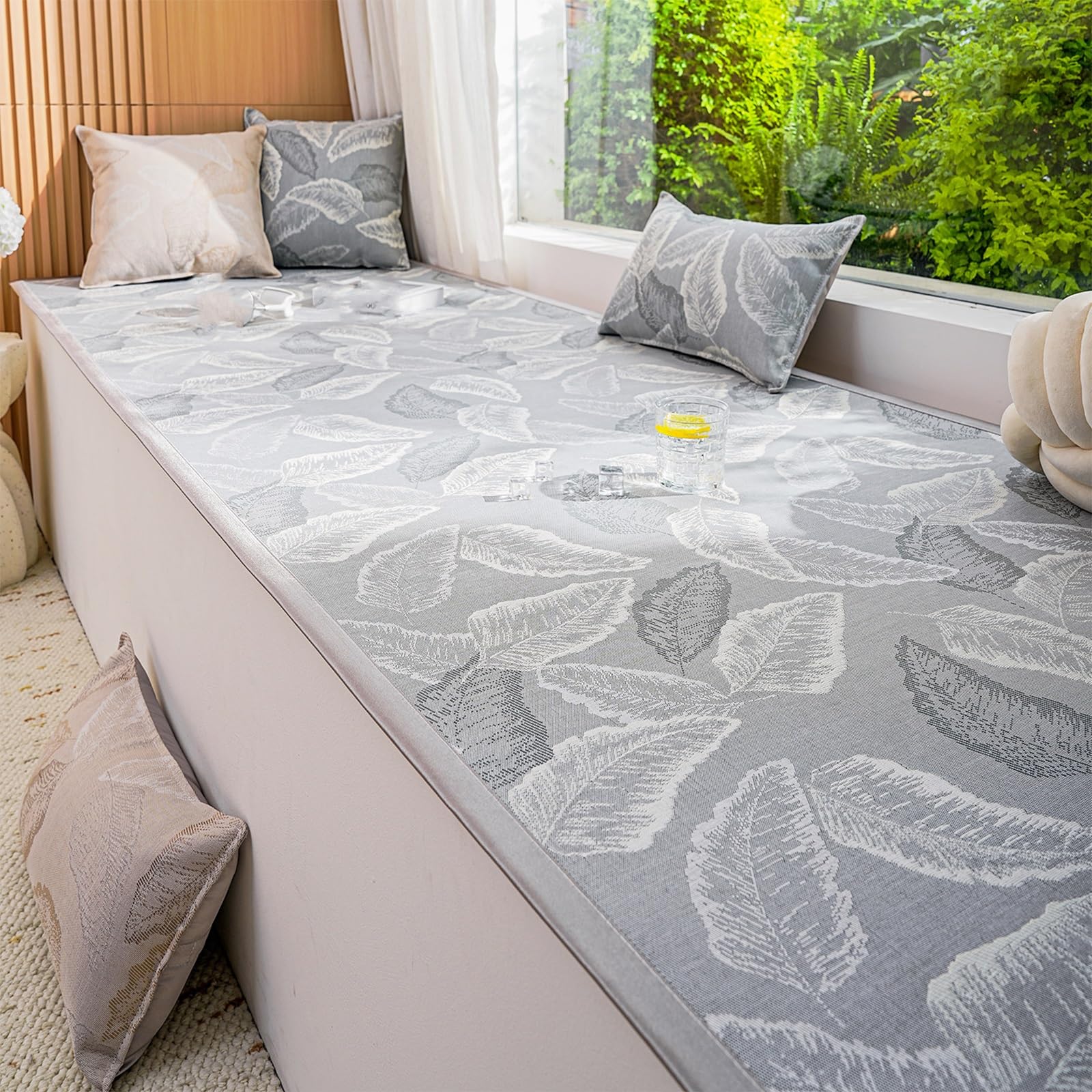 GBPLDMAQ Leaf Pattern Window Seat Cushion, Cooling Bay Window Cushion, Nonslip Breathable for Bedroom Living Reading Nook(Purple,70x120cm/28x47in)