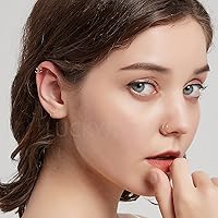 Vista 5 de Aretes de aro dobles pequeños de oro de 14 quilates para piercing individual Aretes de cartílago en espiral Aretes de doble piercing para mujer